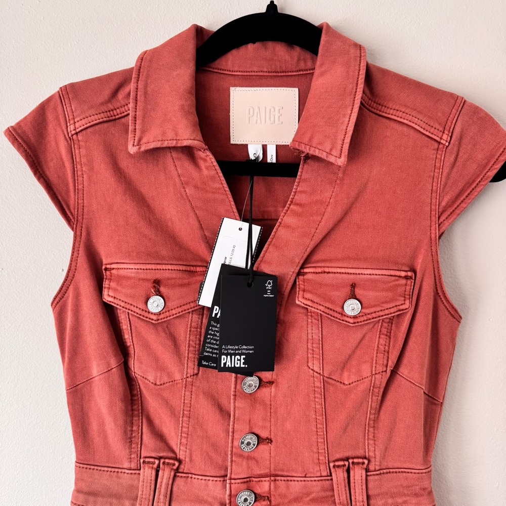 PAIGE Jaxsyn Jolene Denim Mini Shirtdress Vintage Clay Size 0 NWT - Picture 4 of 15